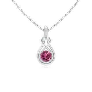 5mm AAAA Round Pink Tourmaline Solitaire Infinity Knot Pendant in P950 Platinum