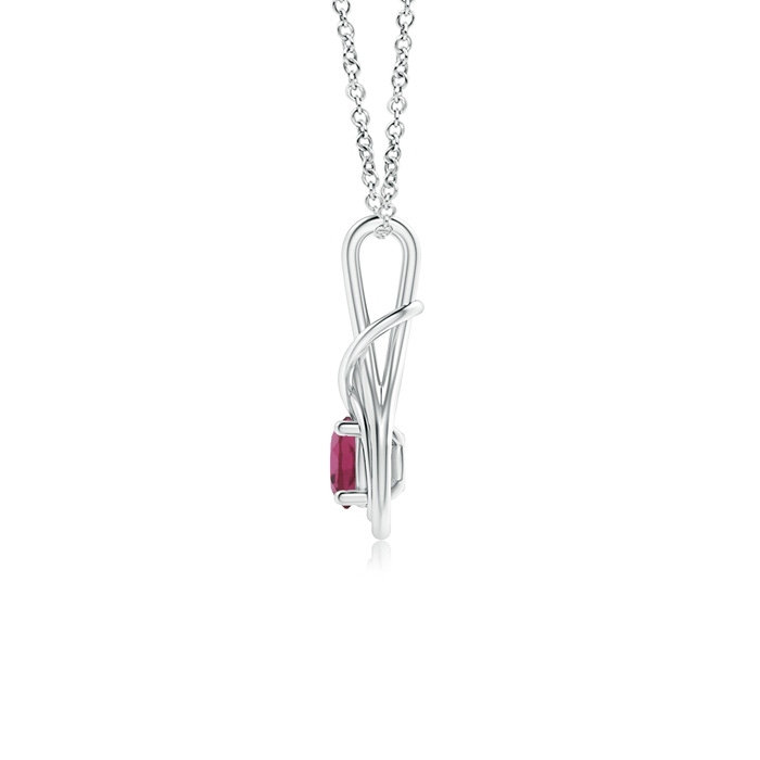 5mm AAAA Round Pink Tourmaline Solitaire Infinity Knot Pendant in P950 Platinum Side 1
