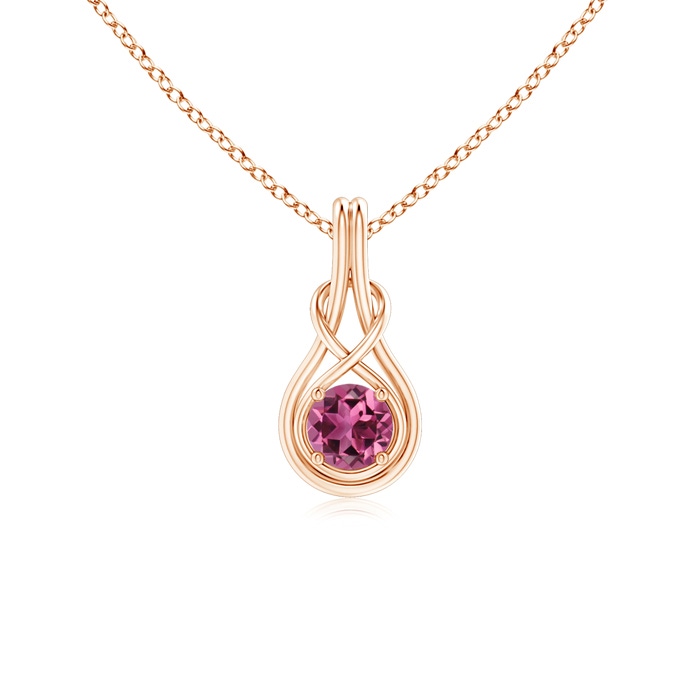 5mm AAAA Round Pink Tourmaline Solitaire Infinity Knot Pendant in Rose Gold