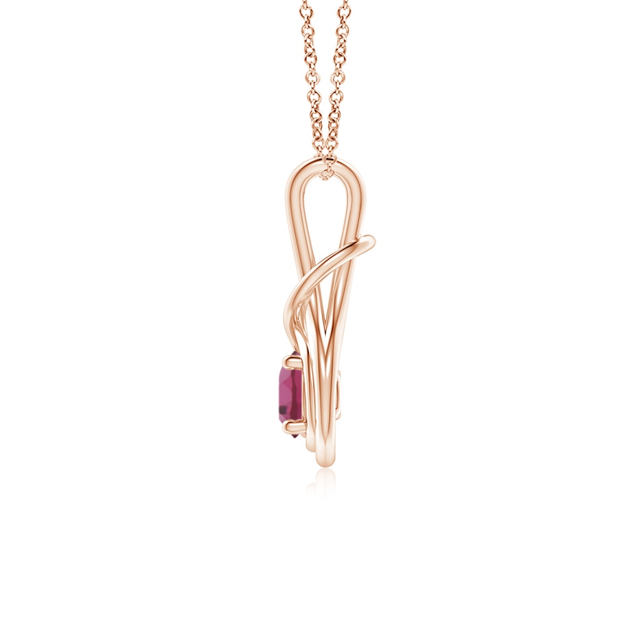 5mm AAAA Round Pink Tourmaline Solitaire Infinity Knot Pendant in Rose Gold side 199