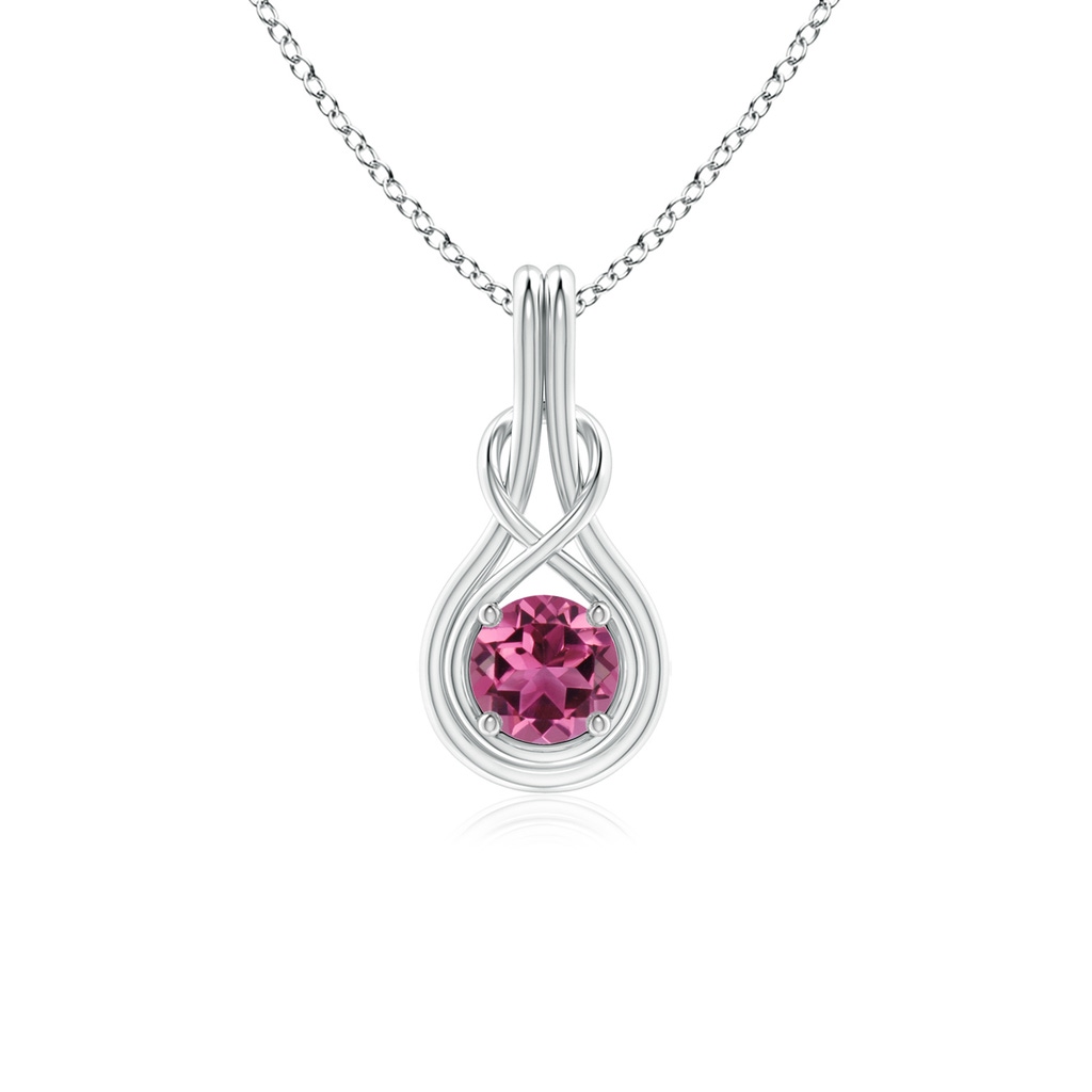 5mm AAAA Round Pink Tourmaline Solitaire Infinity Knot Pendant in White Gold