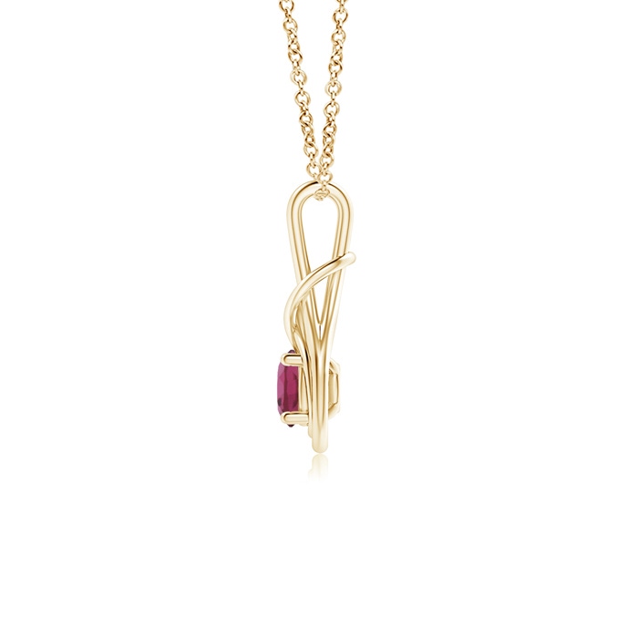 5mm AAAA Round Pink Tourmaline Solitaire Infinity Knot Pendant in Yellow Gold Side 1