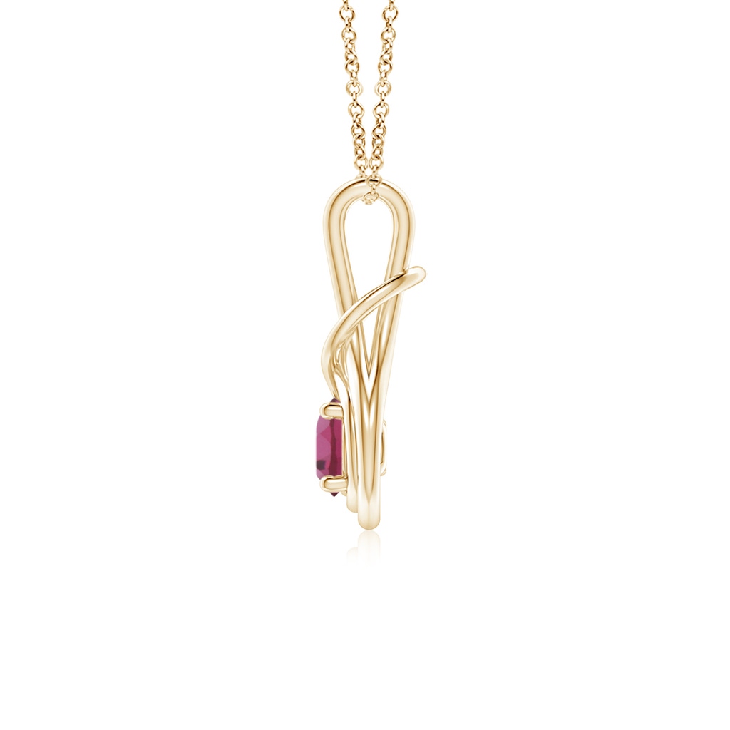 5mm AAAA Round Pink Tourmaline Solitaire Infinity Knot Pendant in Yellow Gold - side 199
