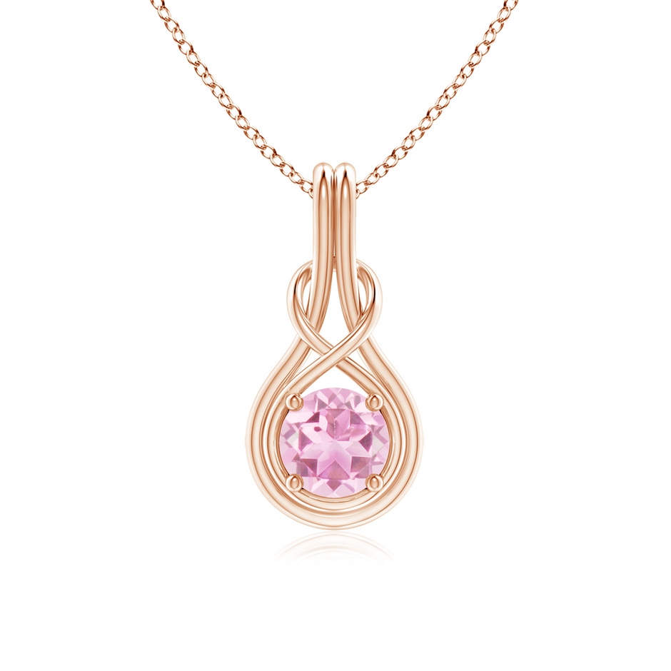 6mm A Round Pink Tourmaline Solitaire Infinity Knot Pendant in Rose Gold 