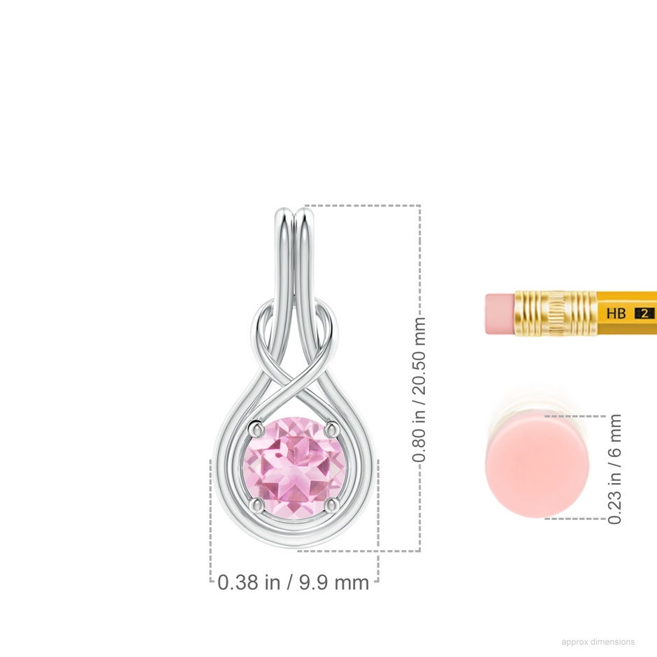 6mm A Round Pink Tourmaline Solitaire Infinity Knot Pendant in White Gold ruler