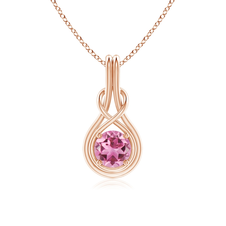6mm AAA Round Pink Tourmaline Solitaire Infinity Knot Pendant in Rose Gold 