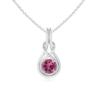 6mm AAAA Round Pink Tourmaline Solitaire Infinity Knot Pendant in P950 Platinum