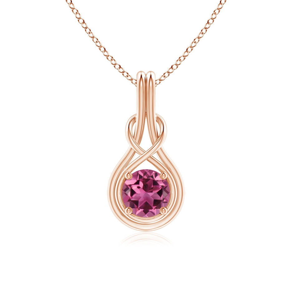 6mm AAAA Round Pink Tourmaline Solitaire Infinity Knot Pendant in Rose Gold 