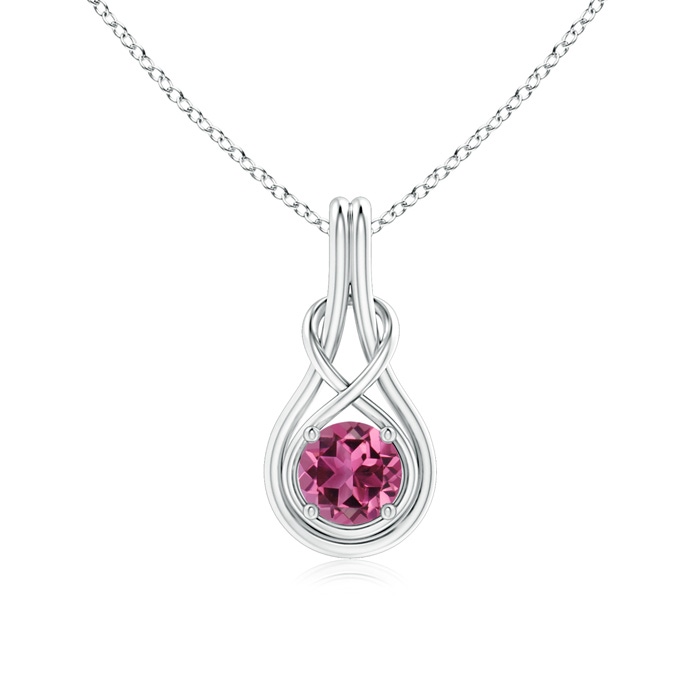 6mm AAAA Round Pink Tourmaline Solitaire Infinity Knot Pendant in White Gold 