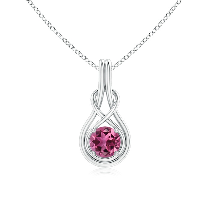 6mm AAAA Round Pink Tourmaline Solitaire Infinity Knot Pendant in White Gold