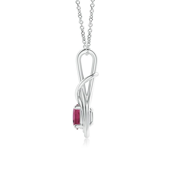 6mm AAAA Round Pink Tourmaline Solitaire Infinity Knot Pendant in White Gold Side 1
