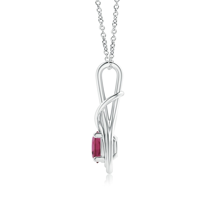 6mm AAAA Round Pink Tourmaline Solitaire Infinity Knot Pendant in White Gold side 1