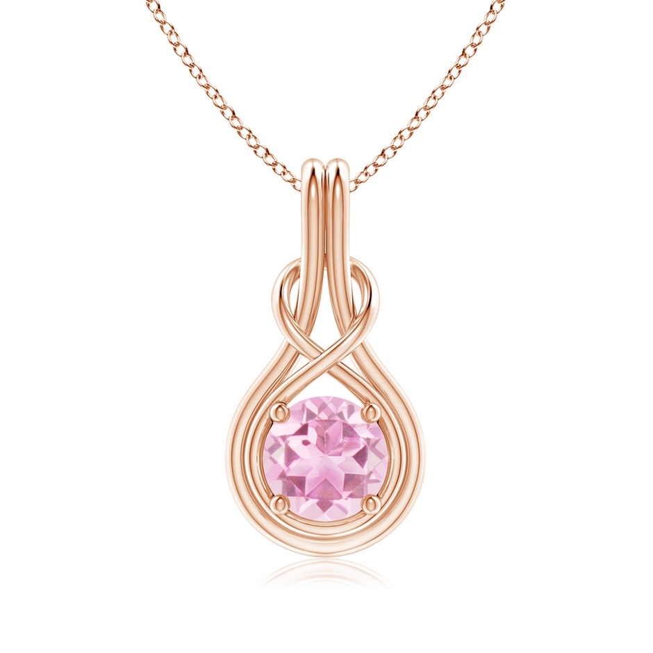 7mm A Round Pink Tourmaline Solitaire Infinity Knot Pendant in Rose Gold 
