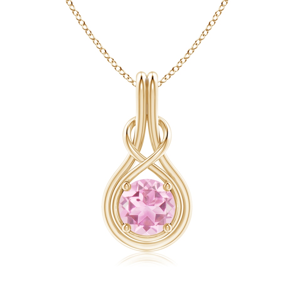 7mm A Round Pink Tourmaline Solitaire Infinity Knot Pendant in Yellow Gold 