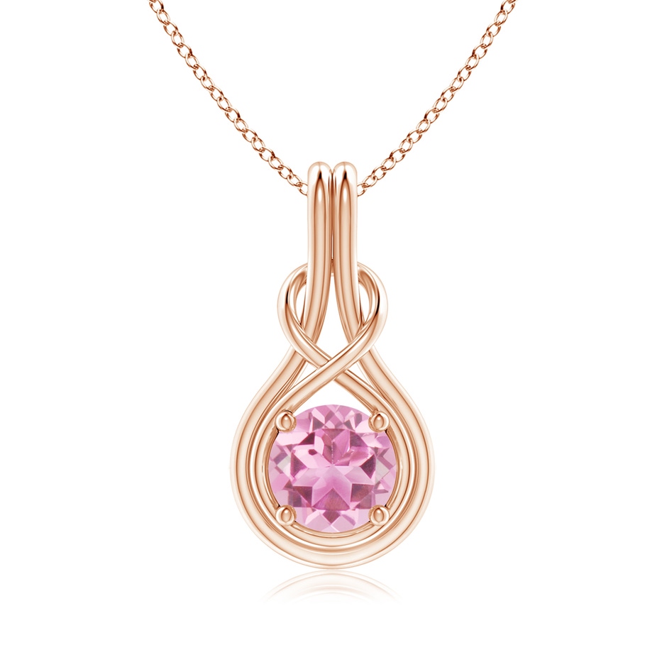 7mm AA Round Pink Tourmaline Solitaire Infinity Knot Pendant in Rose Gold 