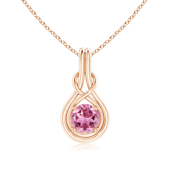 7mm AAA Round Pink Tourmaline Solitaire Infinity Knot Pendant in Rose Gold