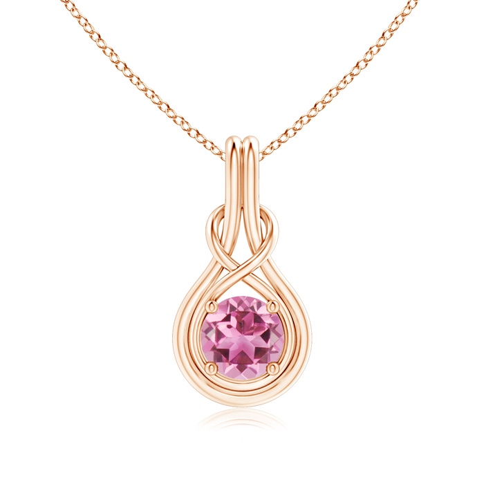 7mm AAA Round Pink Tourmaline Solitaire Infinity Knot Pendant in Rose Gold 