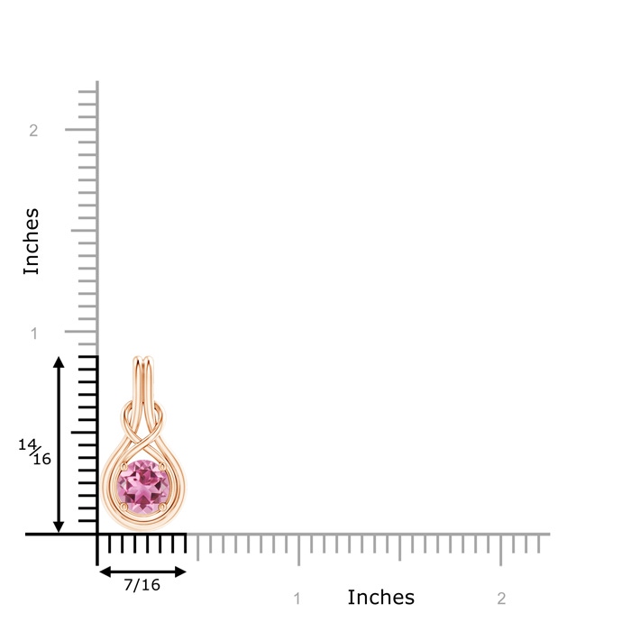 7mm AAA Round Pink Tourmaline Solitaire Infinity Knot Pendant in Rose Gold Ruler
