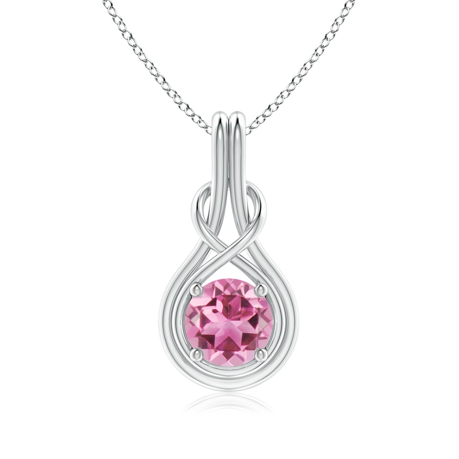 7mm AAA Round Pink Tourmaline Solitaire Infinity Knot Pendant in White Gold 
