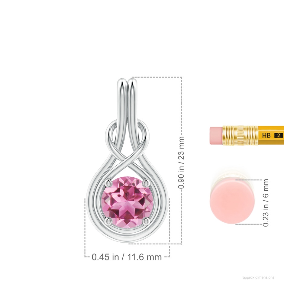 7mm AAA Round Pink Tourmaline Solitaire Infinity Knot Pendant in White Gold ruler