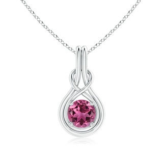 7mm AAAA Round Pink Tourmaline Solitaire Infinity Knot Pendant in P950 Platinum