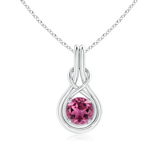 7mm AAAA Round Pink Tourmaline Solitaire Infinity Knot Pendant in White Gold