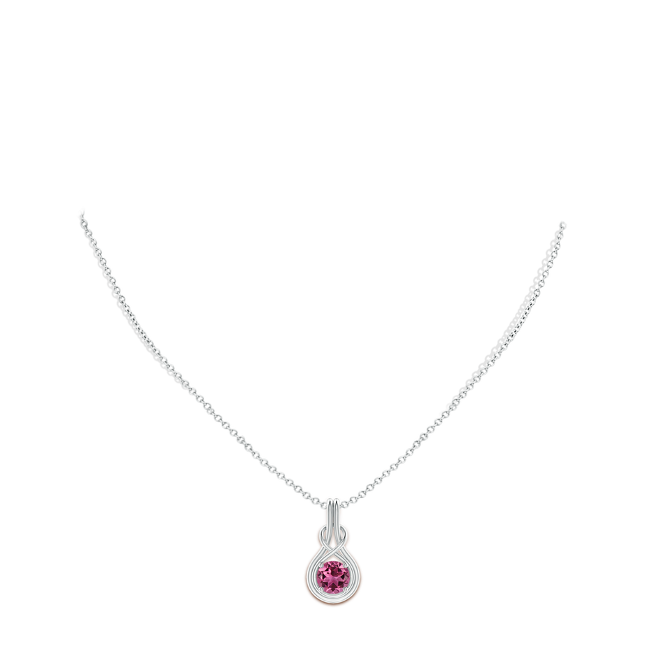 7mm AAAA Round Pink Tourmaline Solitaire Infinity Knot Pendant in White Gold pen