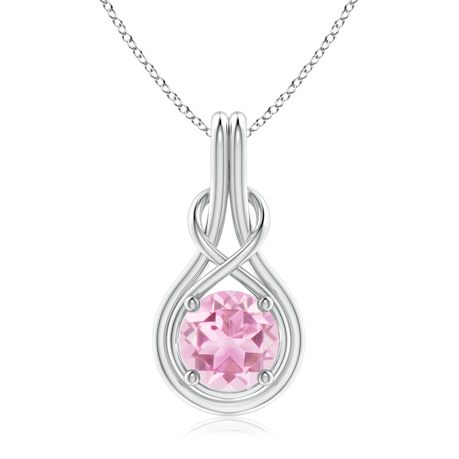 8mm A Round Pink Tourmaline Solitaire Infinity Knot Pendant in White Gold 