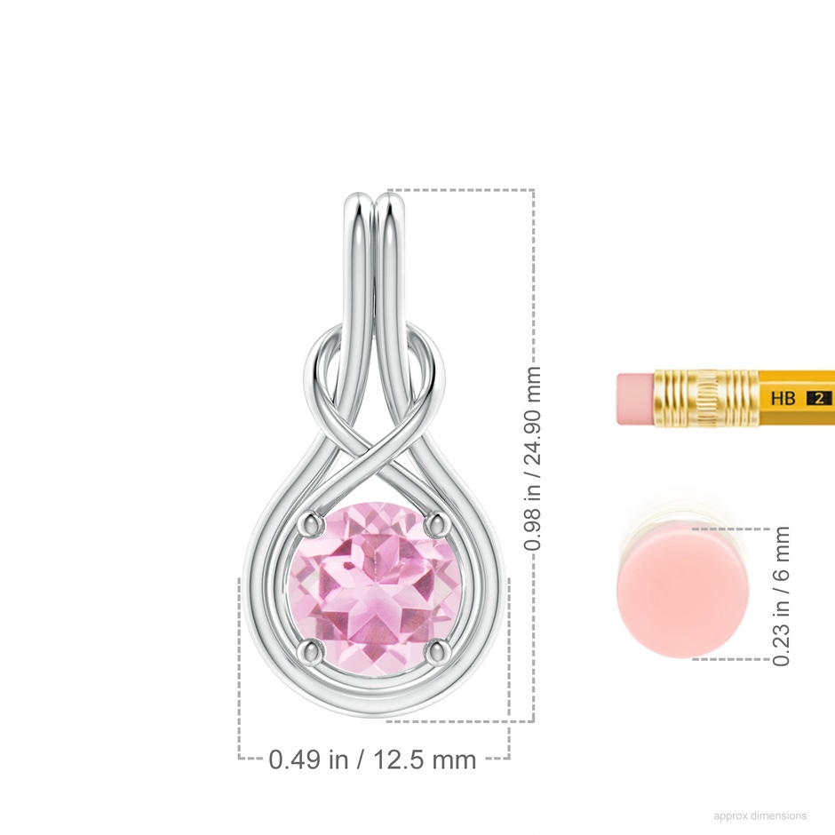 8mm A Round Pink Tourmaline Solitaire Infinity Knot Pendant in White Gold ruler