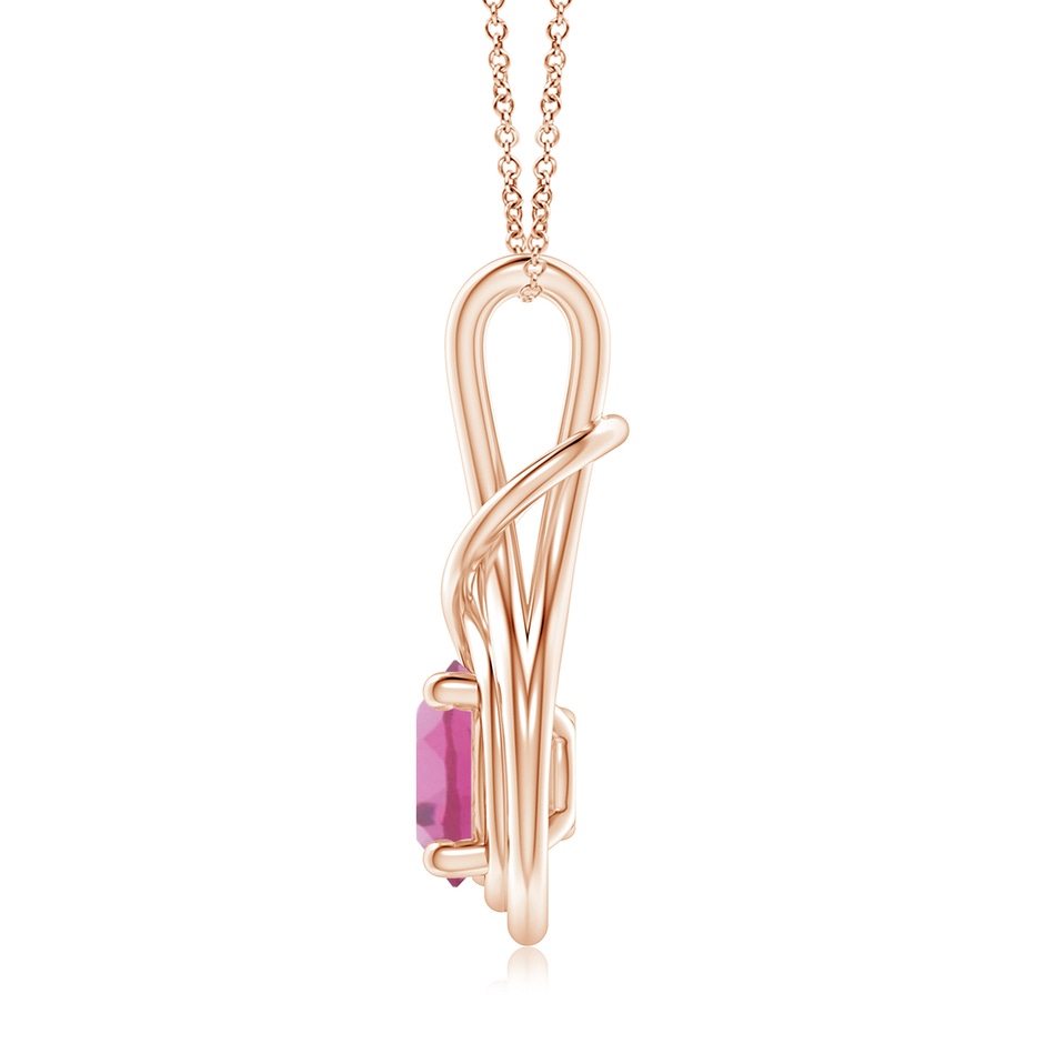 8mm AAA Round Pink Tourmaline Solitaire Infinity Knot Pendant in Rose Gold side 199