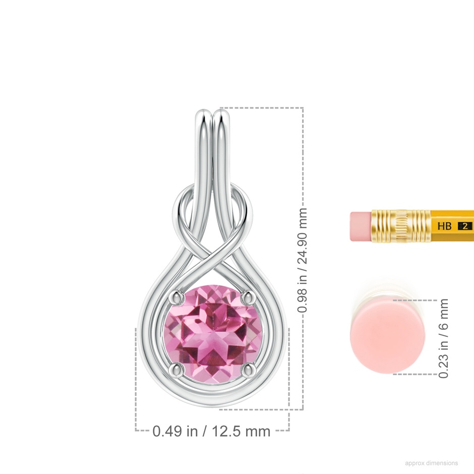 8mm AAA Round Pink Tourmaline Solitaire Infinity Knot Pendant in White Gold ruler