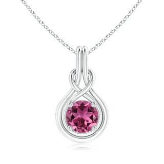 8mm AAAA Round Pink Tourmaline Solitaire Infinity Knot Pendant in P950 Platinum