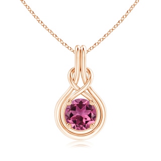 8mm AAAA Round Pink Tourmaline Solitaire Infinity Knot Pendant in Rose Gold
