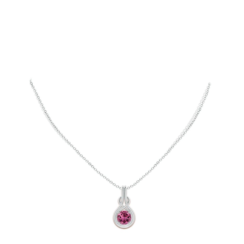 8mm AAAA Round Pink Tourmaline Solitaire Infinity Knot Pendant in White Gold pen