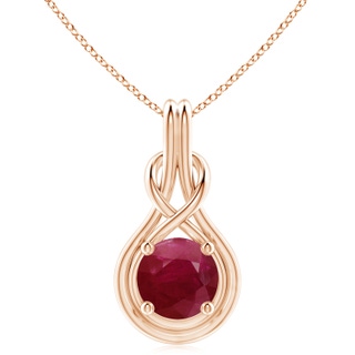 10mm A Round Ruby Solitaire Infinity Knot Pendant in 18K Rose Gold