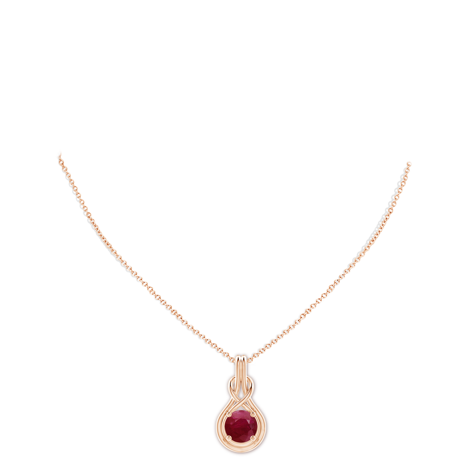 10mm A Round Ruby Solitaire Infinity Knot Pendant in 18K Rose Gold pen