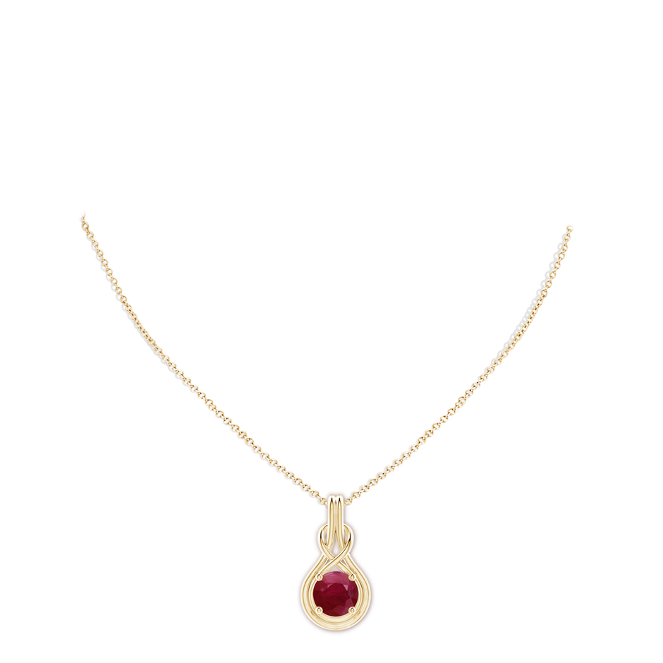 10mm A Round Ruby Solitaire Infinity Knot Pendant in Yellow Gold pen