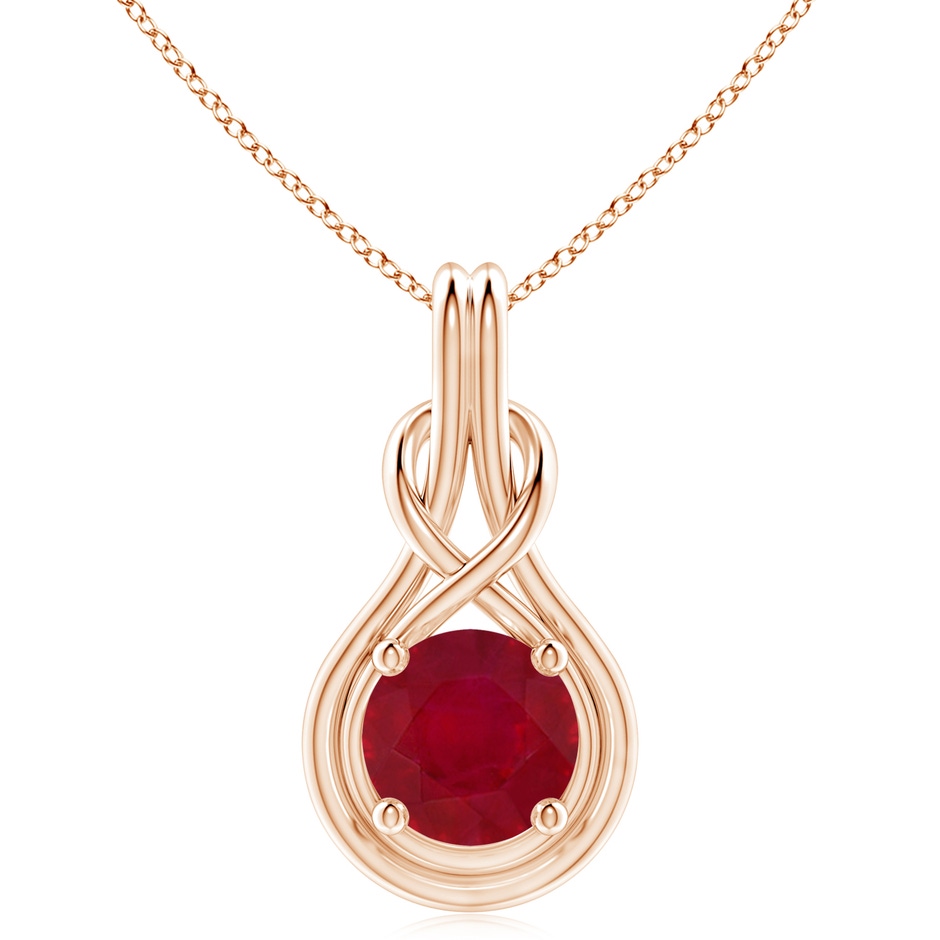 10mm AA Round Ruby Solitaire Infinity Knot Pendant in Rose Gold 
