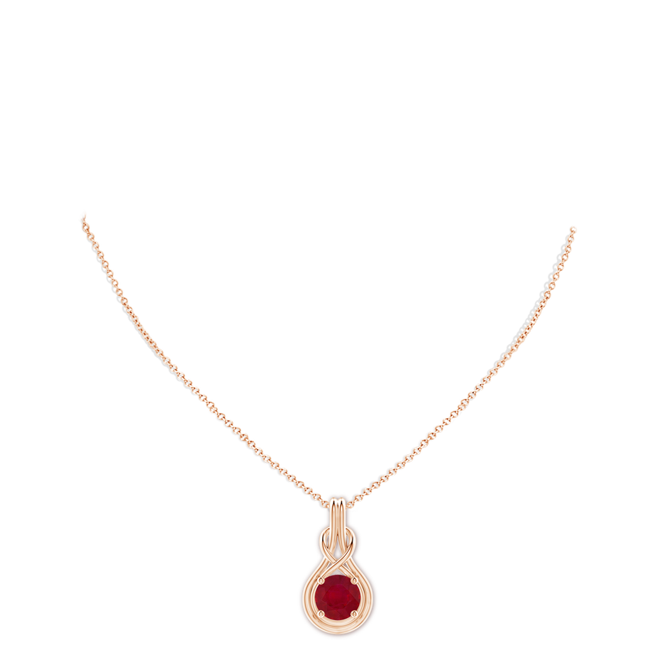 10mm AA Round Ruby Solitaire Infinity Knot Pendant in Rose Gold pen