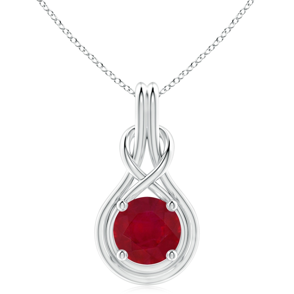 10mm AA Round Ruby Solitaire Infinity Knot Pendant in White Gold 