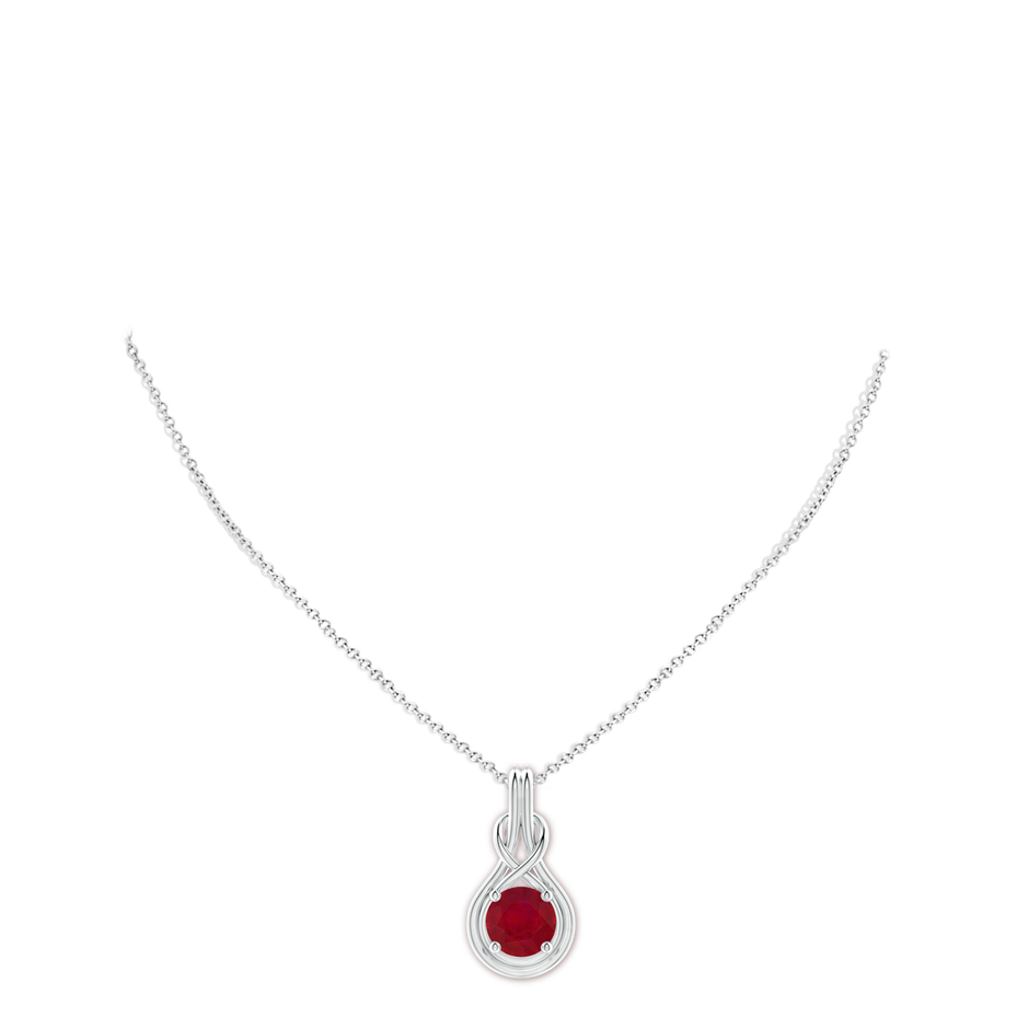 10mm AA Round Ruby Solitaire Infinity Knot Pendant in White Gold pen
