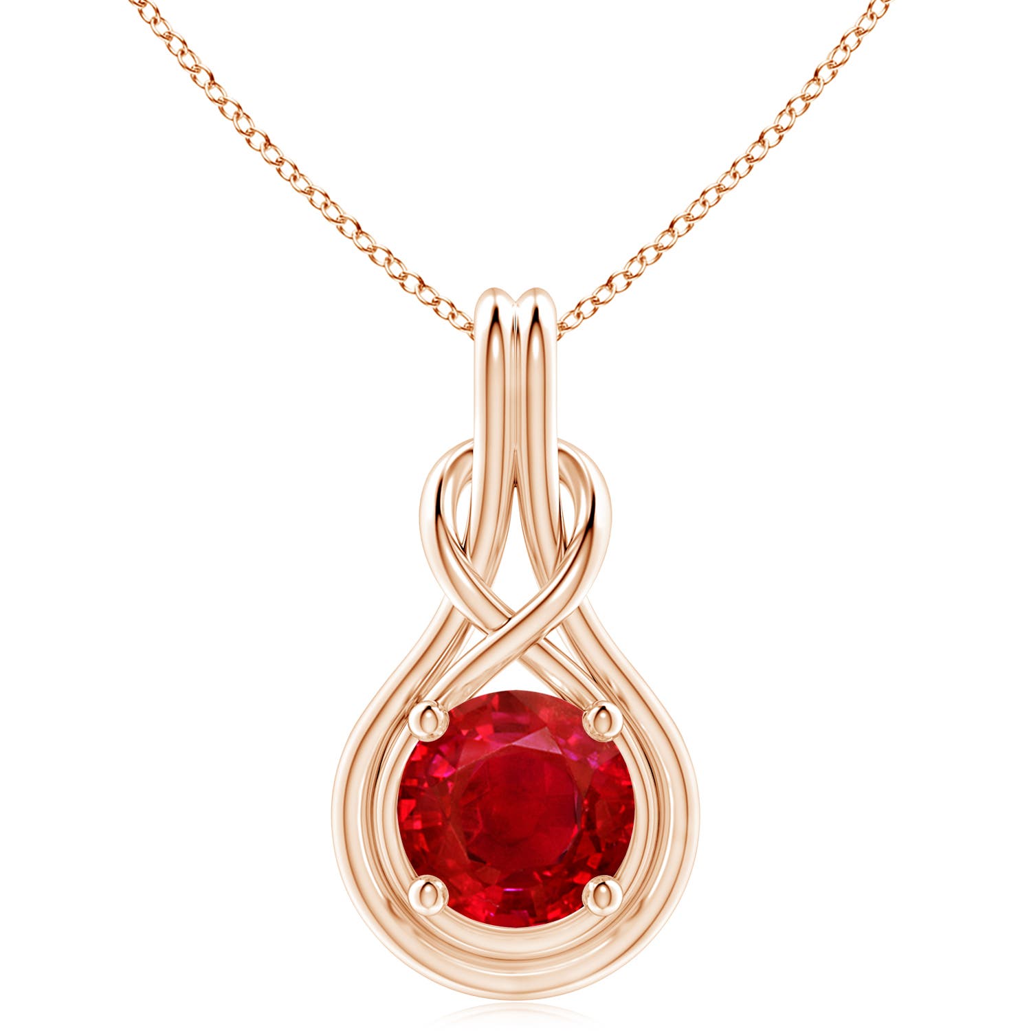 Angara 4.5 CTW Round Ruby Solitaire Infinity Knot Pendant in 18K Rose Gold