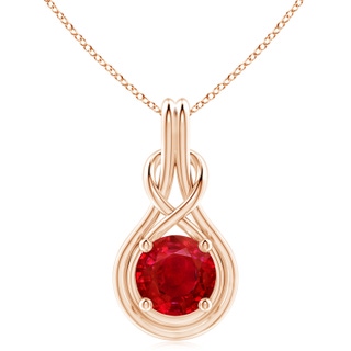 10mm AAA Round Ruby Solitaire Infinity Knot Pendant in 18K Rose Gold