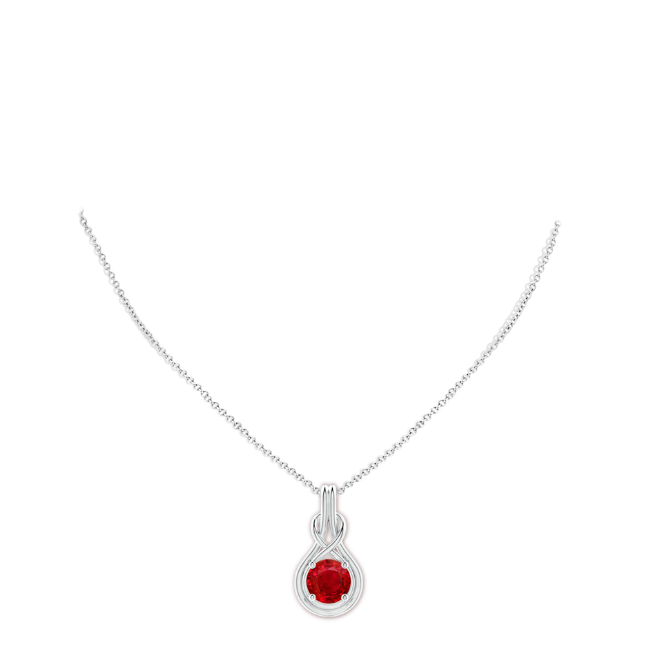 10mm AAA Round Ruby Solitaire Infinity Knot Pendant in P950 Platinum pen
