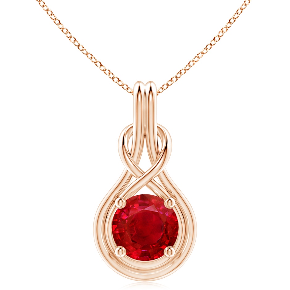 10mm AAA Round Ruby Solitaire Infinity Knot Pendant in Rose Gold 