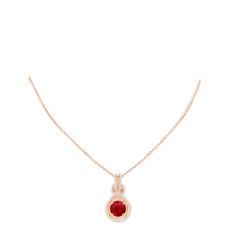 10mm AAA Round Ruby Solitaire Infinity Knot Pendant in Rose Gold pen
