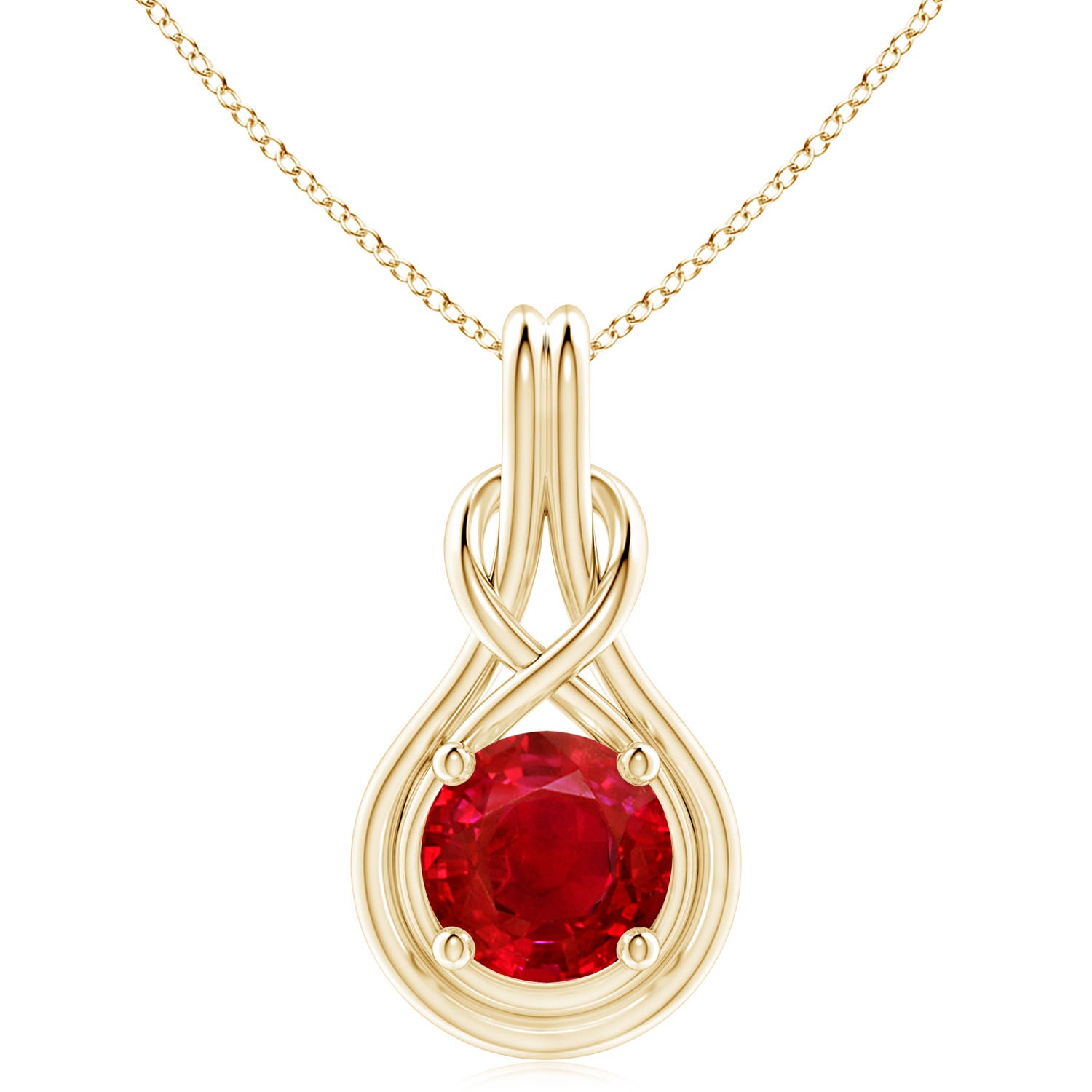 Angara 4.5 CTW Round Ruby Solitaire Infinity Knot Pendant in 14K Yellow Gold