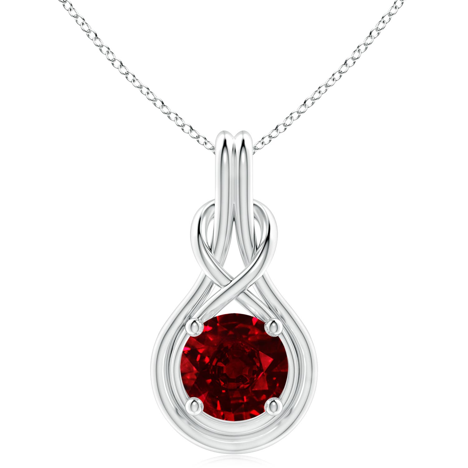 10mm AAAA Round Ruby Solitaire Infinity Knot Pendant in White Gold