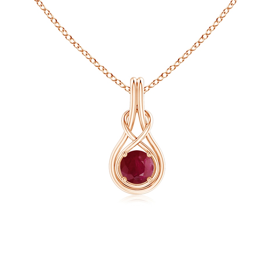 5mm A Round Ruby Solitaire Infinity Knot Pendant in Rose Gold 
