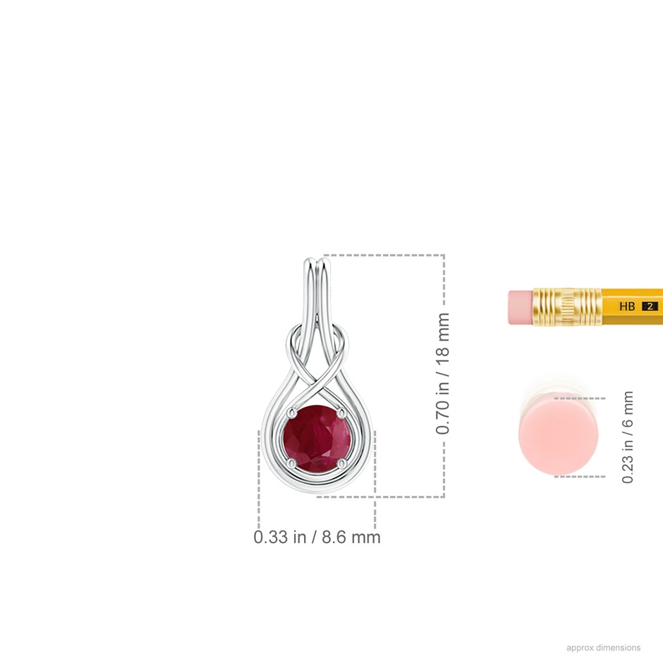5mm A Round Ruby Solitaire Infinity Knot Pendant in White Gold ruler